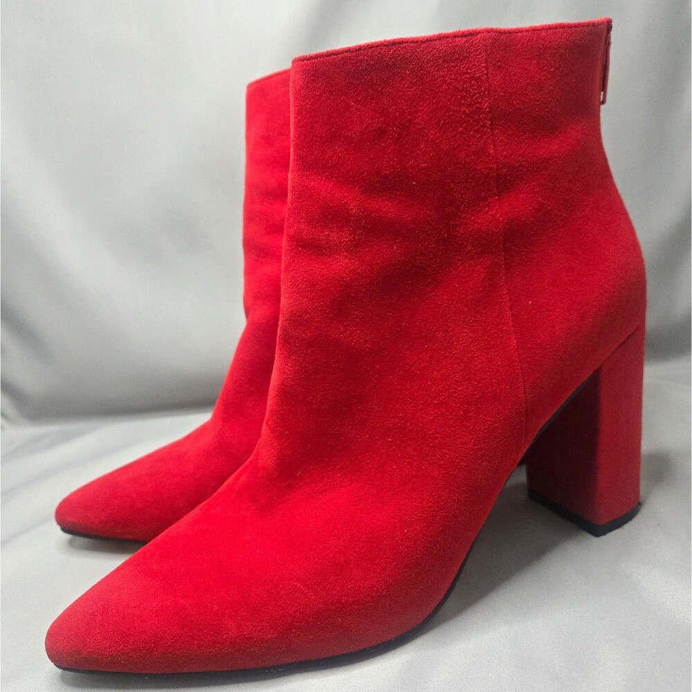 Chelsea & Violet CV-MEGAN Women's Red Leather Ankle Boots Pointed Toe Zip 8M